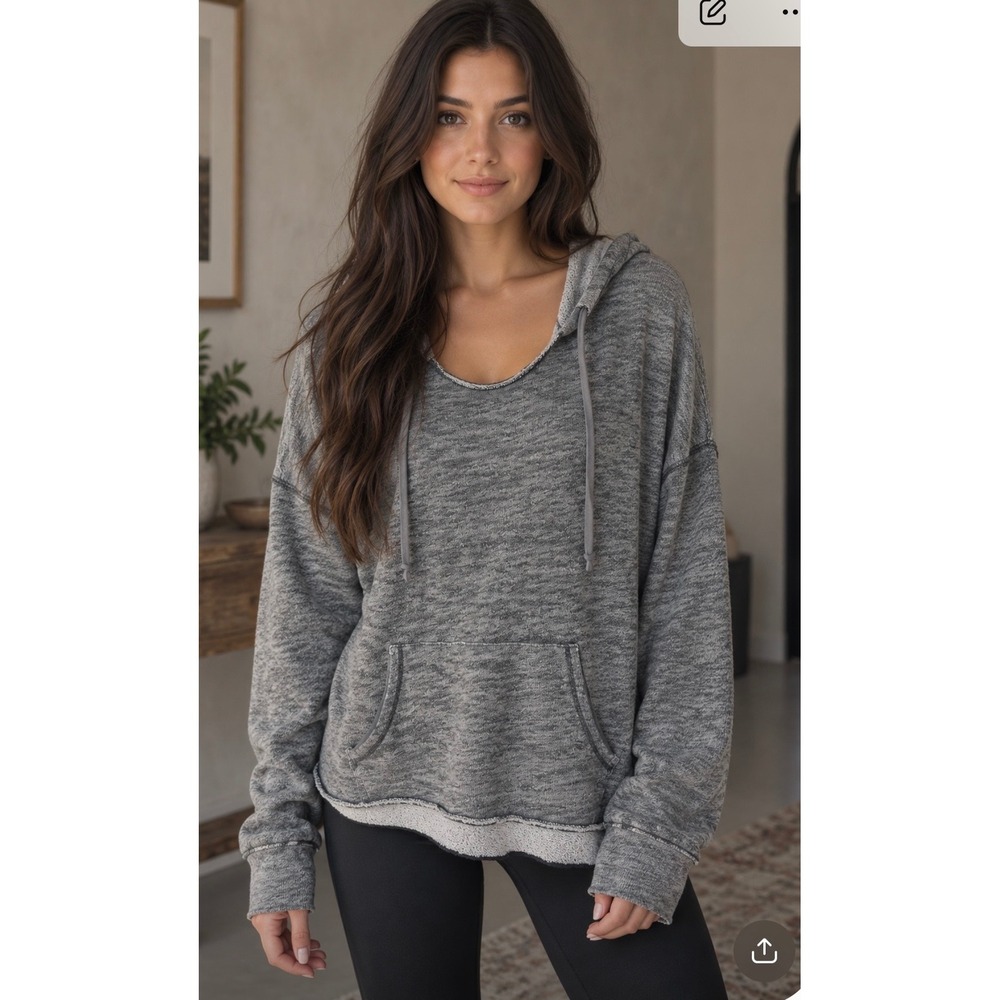 Aerie Gray Marled Oversized Pullover Hoodie Raw Edge Exposed Seam Sweatshirt XL